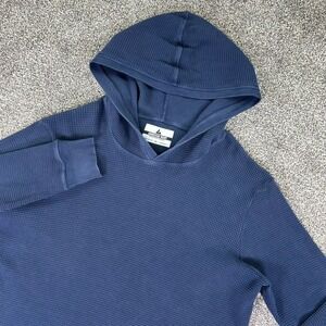 American Giant Navy Waffle Knit Hoodie Mens XL USA Made Long Sleeve Pullover